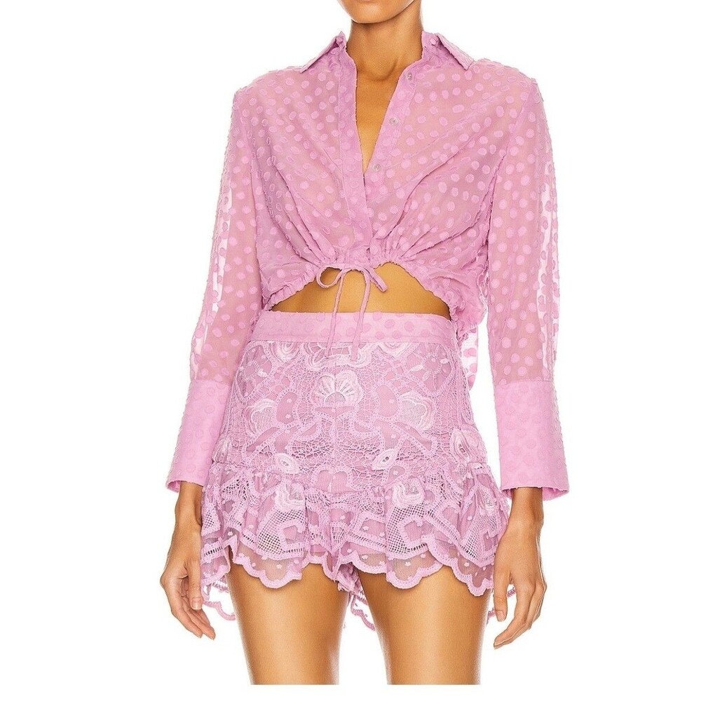 Alexis Top Lilac Jacquard Dot Sheer Long Sleeve Crop XS